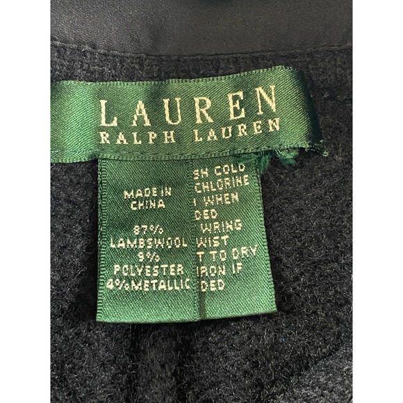 Lauren Ralph Lauren Black Lambswool Blend Embroidered Cape Frog Closure OS VTG - Picture 3 of 5